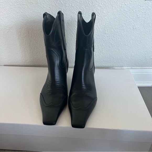 Khaite Dallas Black Leather Ankle Boots Bootie Size 37 Short Western - Picture 11 of 11